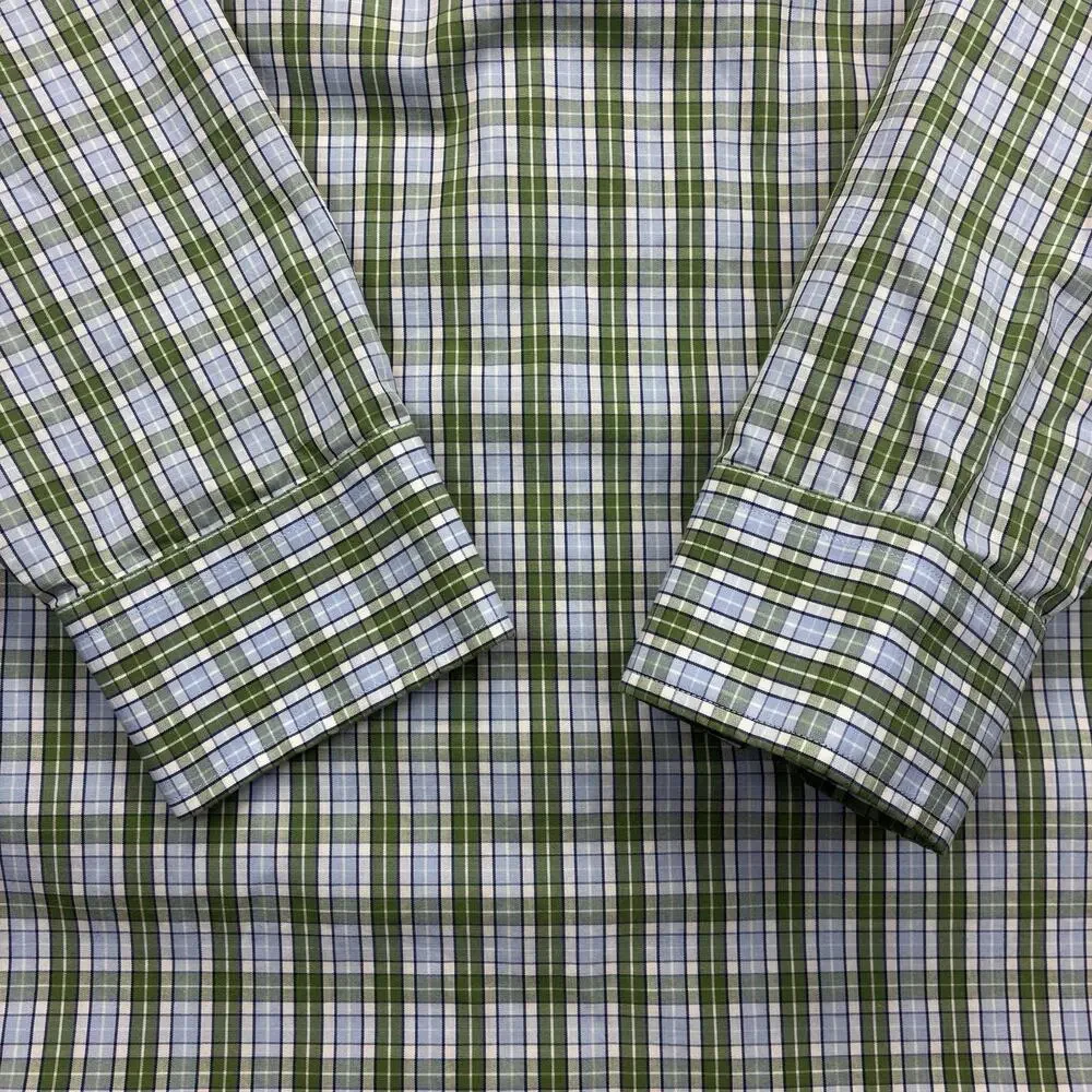 Banana Republic Men’s Dress Shirt Large Green Blue Plaid Non Iron Classic Fit